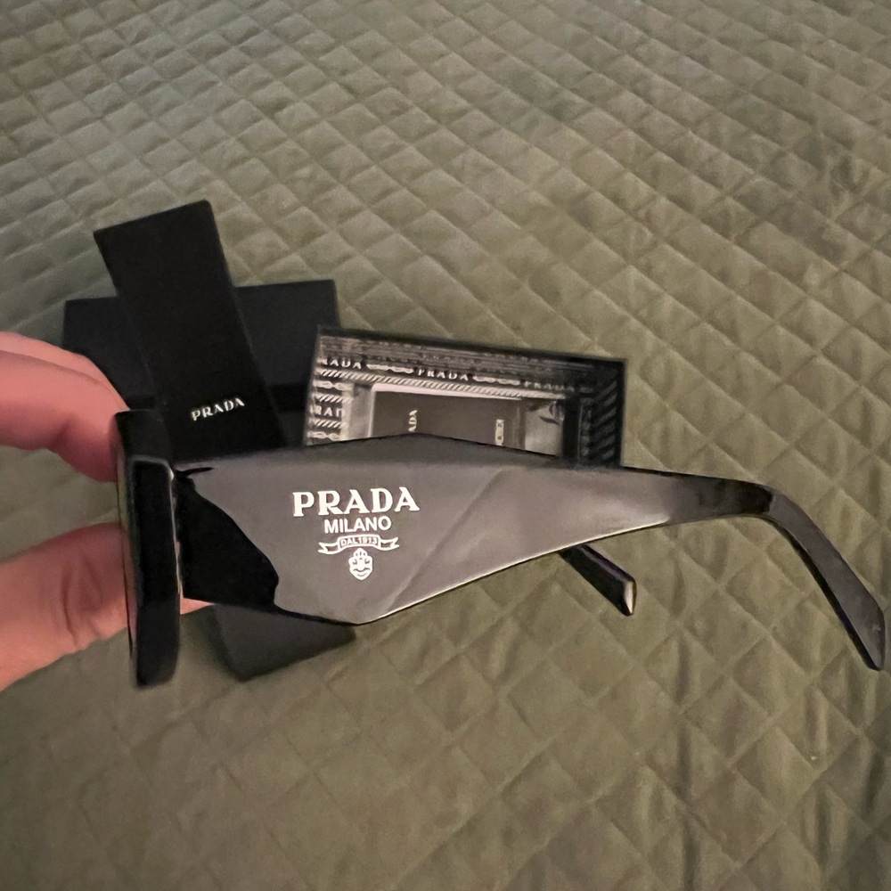 Prada Glossy Black Chunky Rectangular Sunglasses - Picture 5 of 9